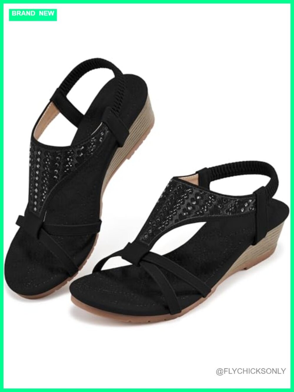 Wedge Sandals Open Toe Elastic Ankle Strap Faux Leather Low Heel Platform